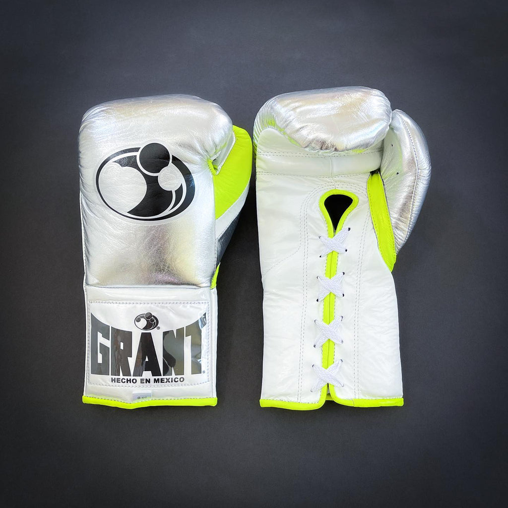 Grant Boxing Gloves Silver/White/Yellow Leather Gloves for Practice