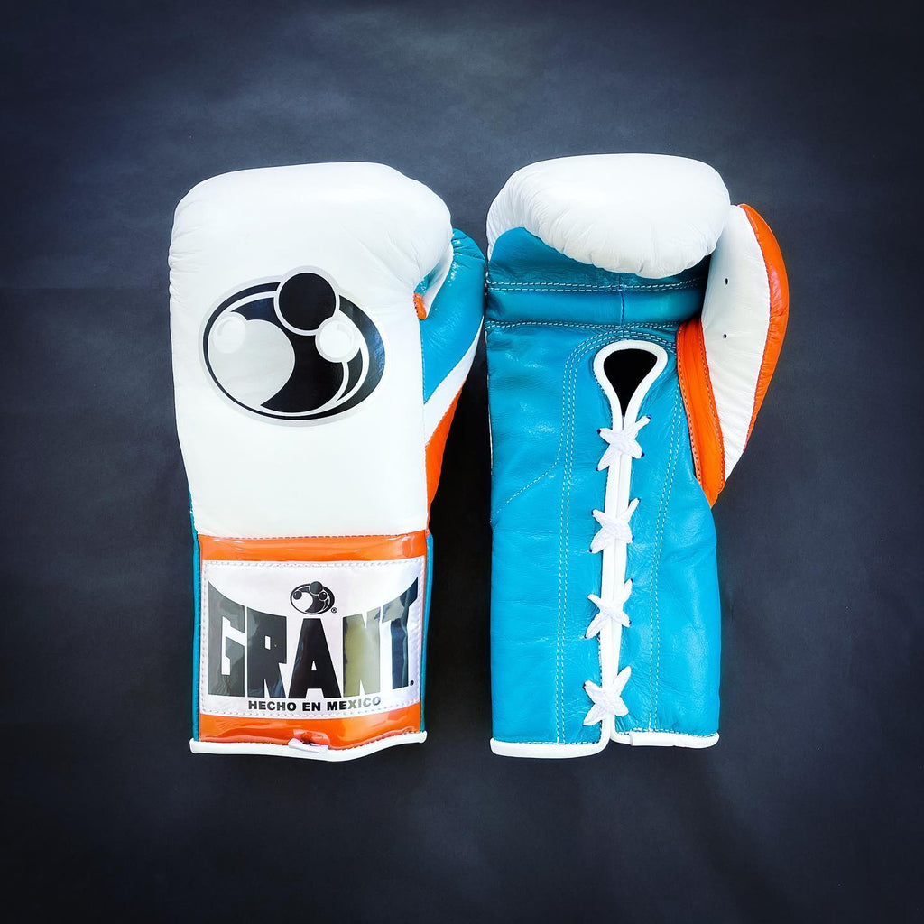 Grant Boxing Gloves White/Blue/Orange Padded Leather Training Gloves