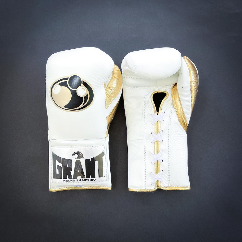 Grant Boxing Gloves White/Gold Curved Leather Gloves for Combat Training