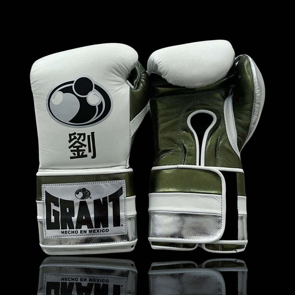 Grant White/Light-Green/Silver Boxing Gloves Durable Sparring Gloves