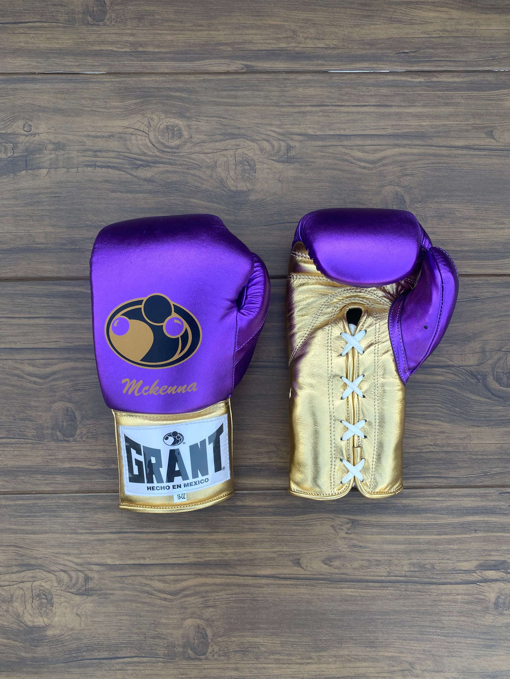 Grant Boxing Gloves Purple/Gold Lace Up Gloves Front View