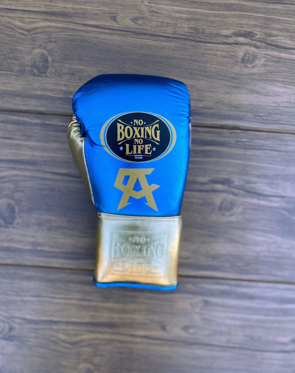 No Boxing No Life Boxing Gloves Blue/Gold Lace-Up