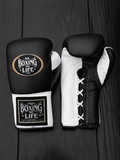 No Boxing No Life Black/White Leather Boxing Gloves Classic Design Pair