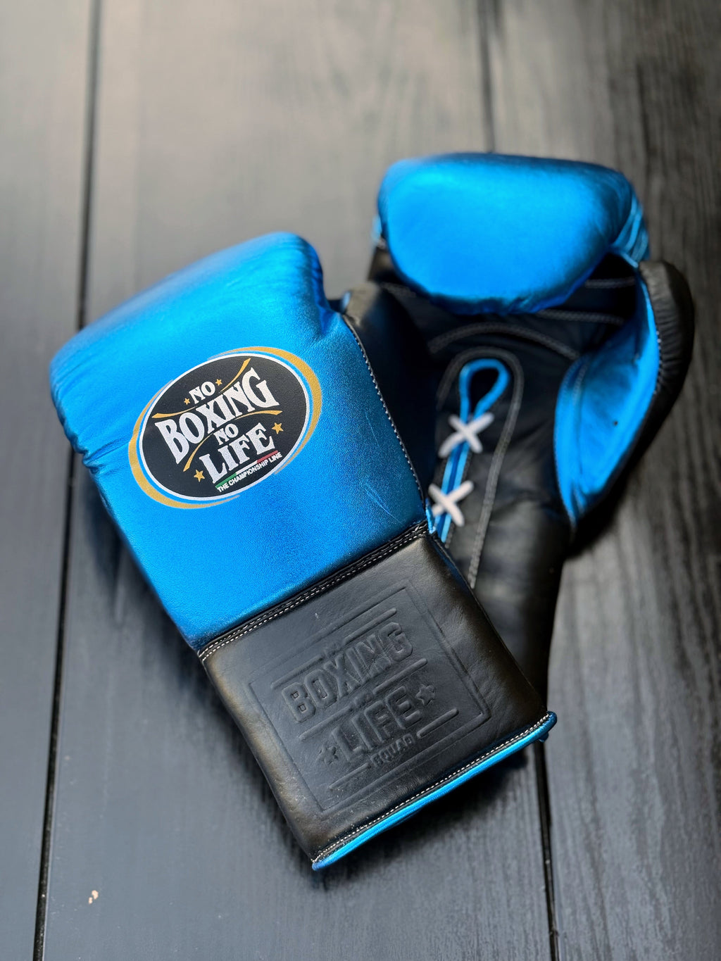 No Boxing No Life Gloves Blue/Black Leather Training Gloves for Boxing