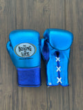 No Boxing No Life Gloves Sky-Blue Leather Training Gloves Front View