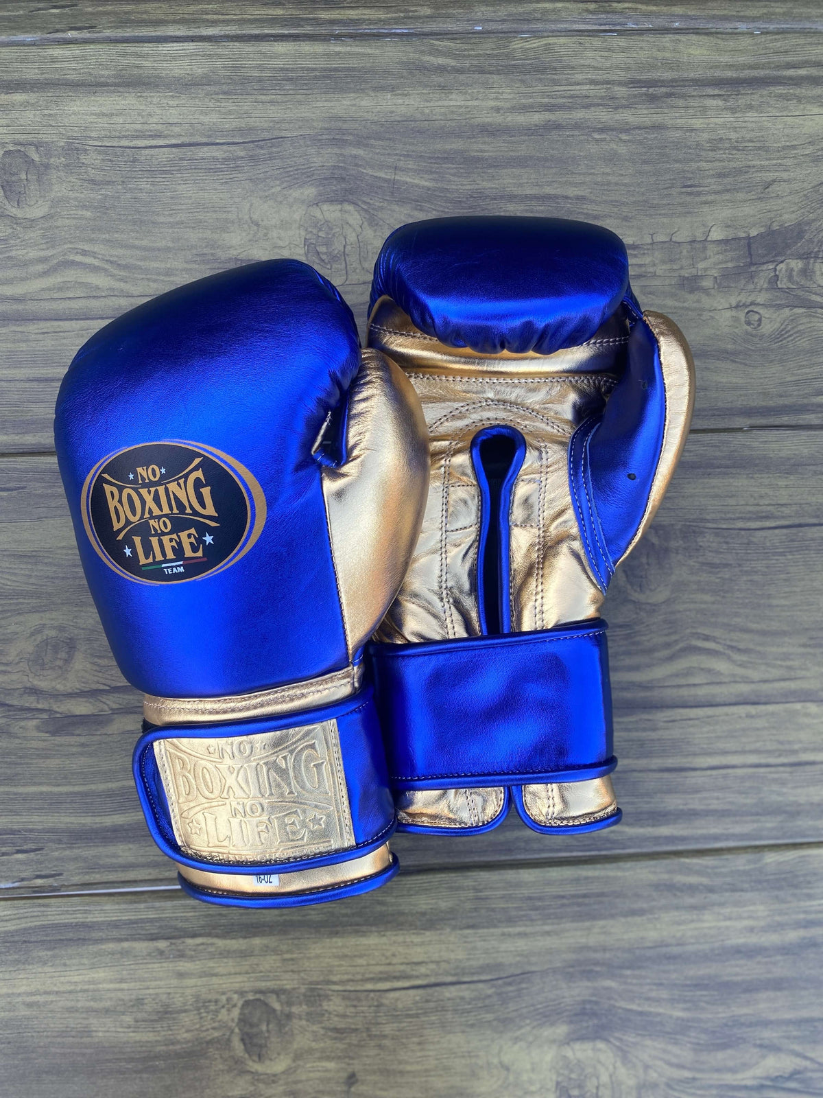 No Boxing No Life Gloves Blue/Gold Leather Gloves for Fighting Practice