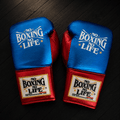 No Boxing No Life Gloves Blue/Red Lace Up Leather Gloves for Training