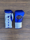 No Boxing No Life Gloves Blue/Silver Leather Gloves Front View