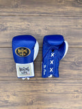 No Boxing No Life Gloves Blue/White Leather Gloves Front View