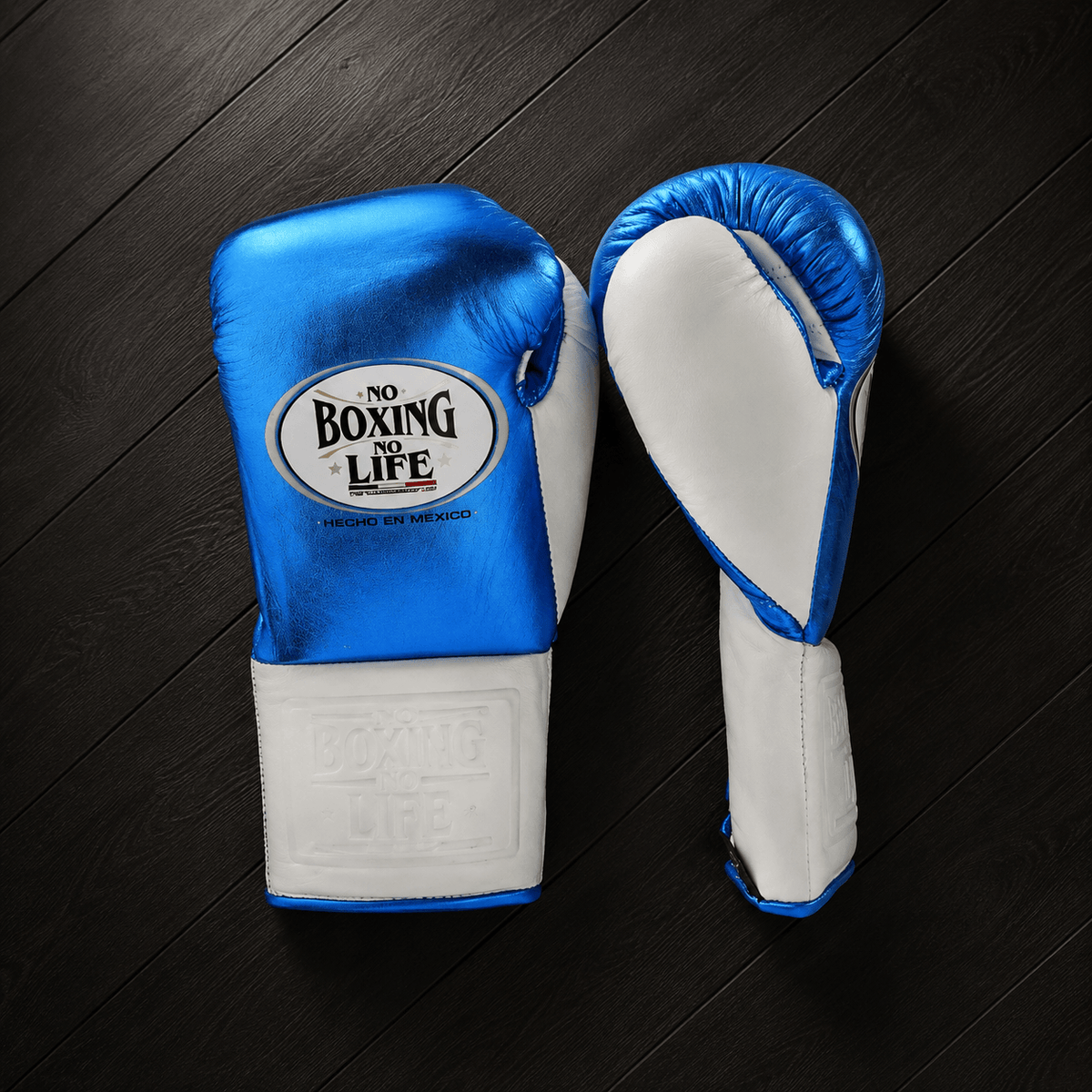 No Boxing No Life Gloves Blue/White Padded Leather Gloves Thumb View