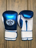 No Boxing No Life Gloves Blue/White Padded Gloves Front View