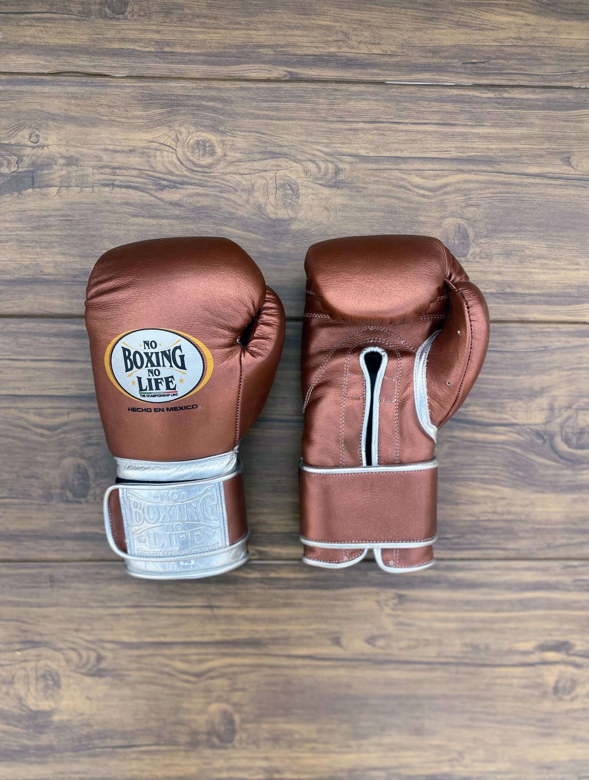 No Boxing No Life Gloves Brown/Silver Leather Gloves Front View