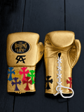 No Boxing No Life Golden Leather Boxing Gloves Heavy Duty Training Pair