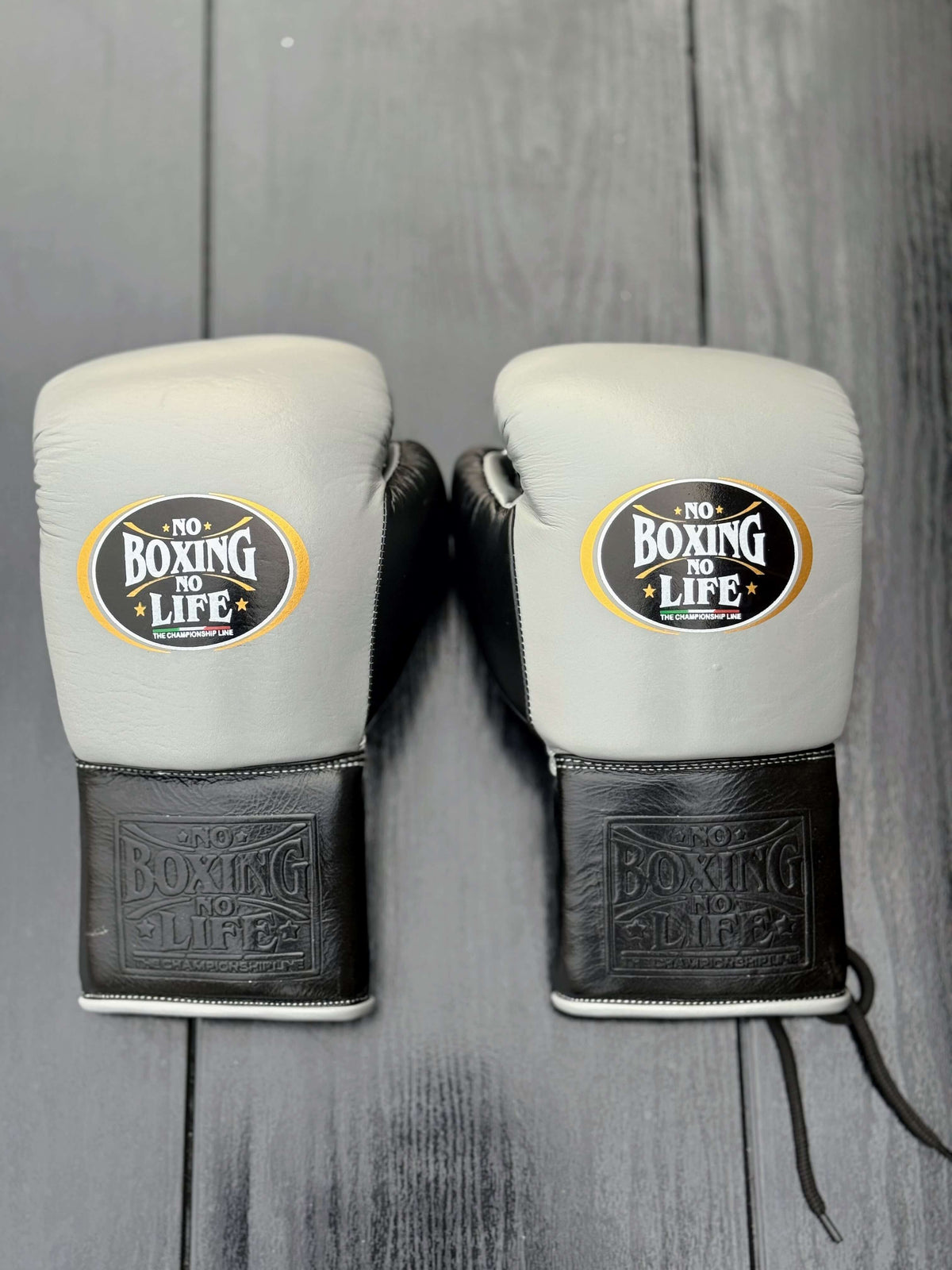 No Boxing No Life Grey/Black Boxing Gloves Back View