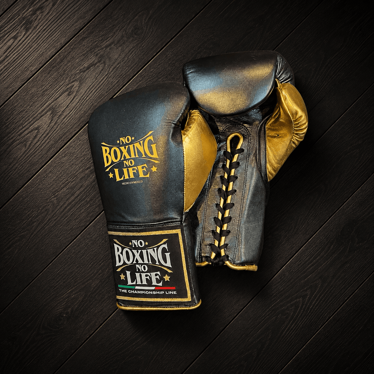 No Boxing No Life Gloves Grey/Gold Lace Up Leather Gloves for Training