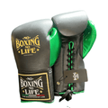 No Boxing No Life Grey/Green Boxing Gloves Premium Gym Training Pair
