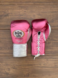 No Boxing No Life Gloves Pink/Silver  Curved Leather Gloves Front View