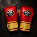 No Boxing No Life Gloves Red/Gold Curved Leather Gloves Back View