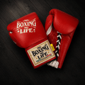 No Boxing No Life Gloves Red/White Curved Leather Gloves for Sparring