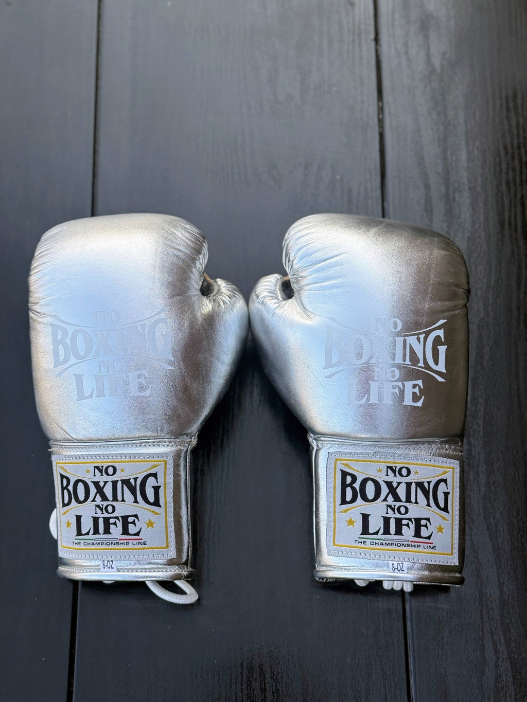 No Boxing No Life Gloves Silver Leather Gloves Back View