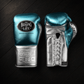 No Boxing No Life Gloves Sky-Blue/Silver Leather Gloves for Intense Sessions