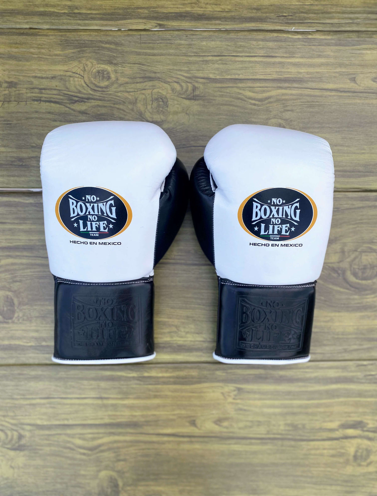 No Boxing No Life Gloves White/Black Lace Up Leather Gloves Back View
