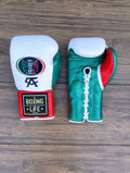 No Boxing No Life Gloves White/Green/Red Leather Gloves Front View