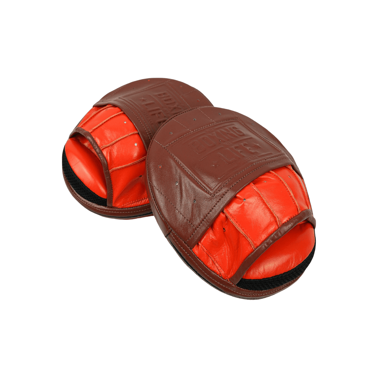 No Boxing No Life Brown/Orange Punching Mitts Premium Sparring Mitts Front View