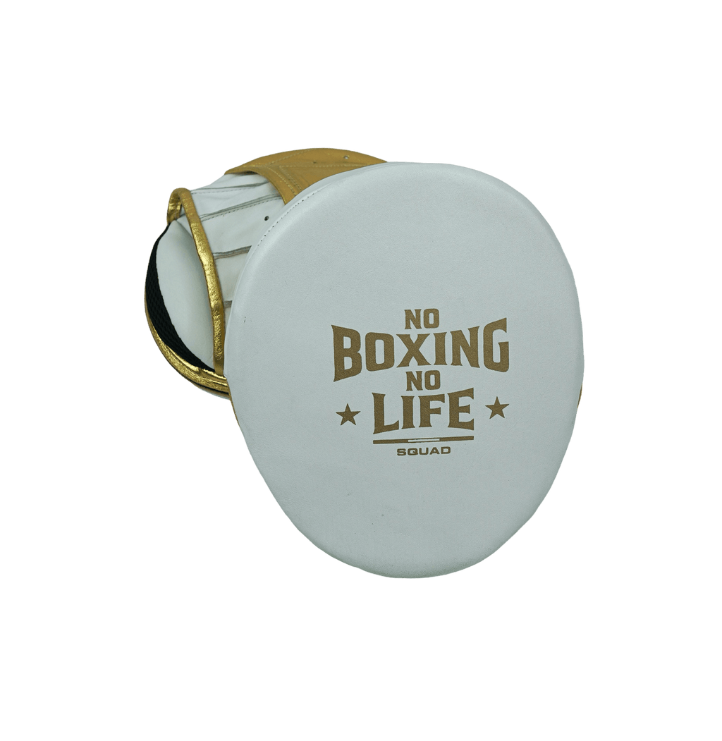 No Boxing No Life White/Gold Punching Mitts Beginner Friendly Training Mitts
