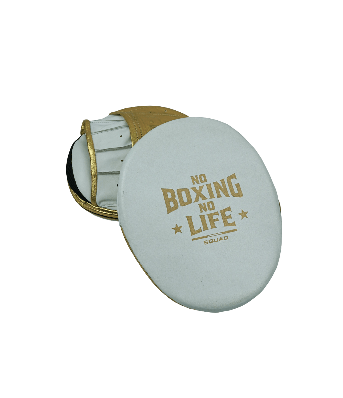 No Boxing No Life White/Gold Punching Mitts Beginner Friendly Training Mitts Back View