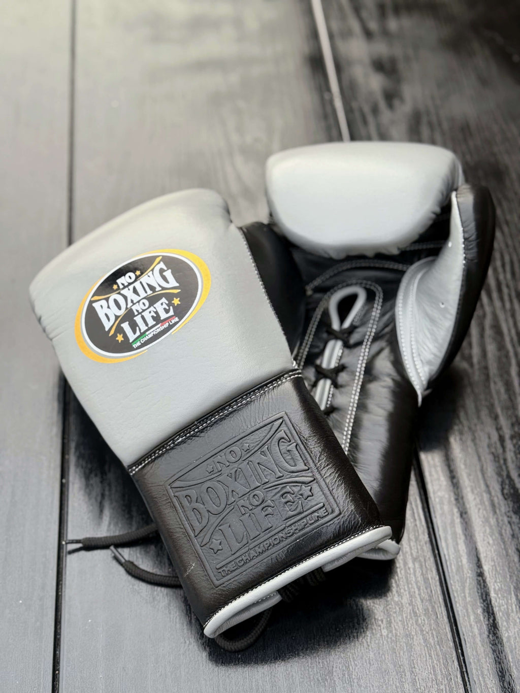 No Boxing No Life Beginner Boxing Set Grey/Black Gloves Training Kit Gloves Front View