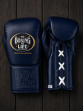 No Boxing No Life Boxing Gloves Dark-Blue on Hands Training Action Shot