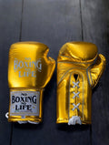 No Boxing No Life Boxing Gloves Golden 14oz Leather Training Gloves