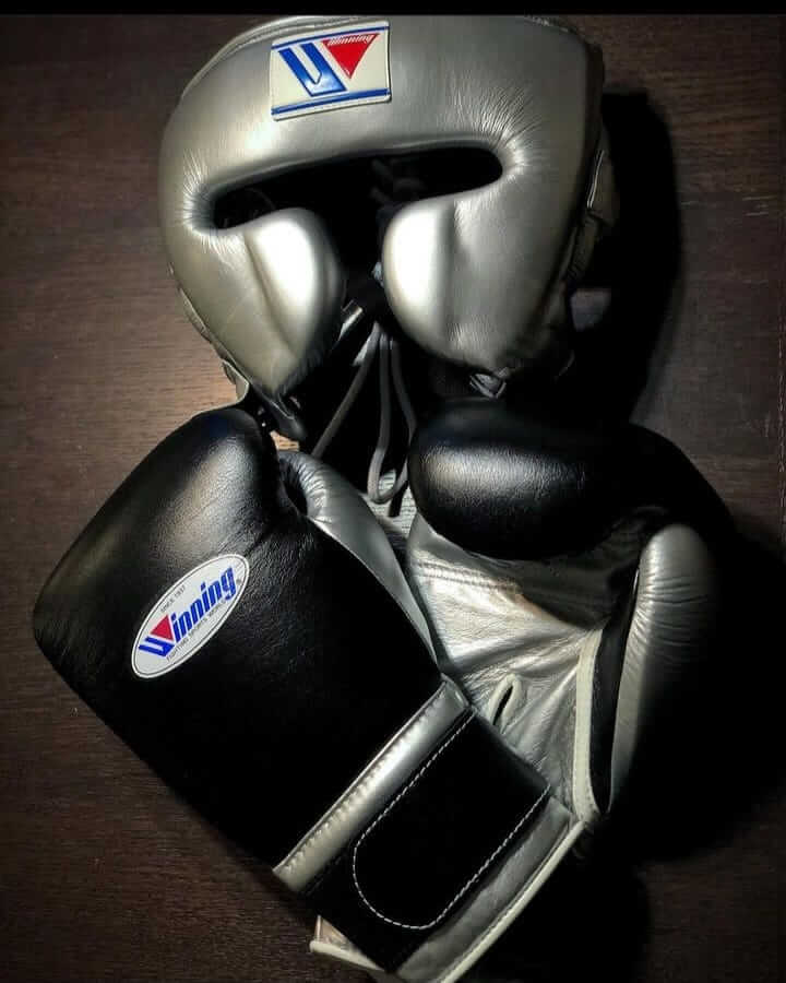 Winning Leather Boxing Set Silver/Black Custom Training Collection