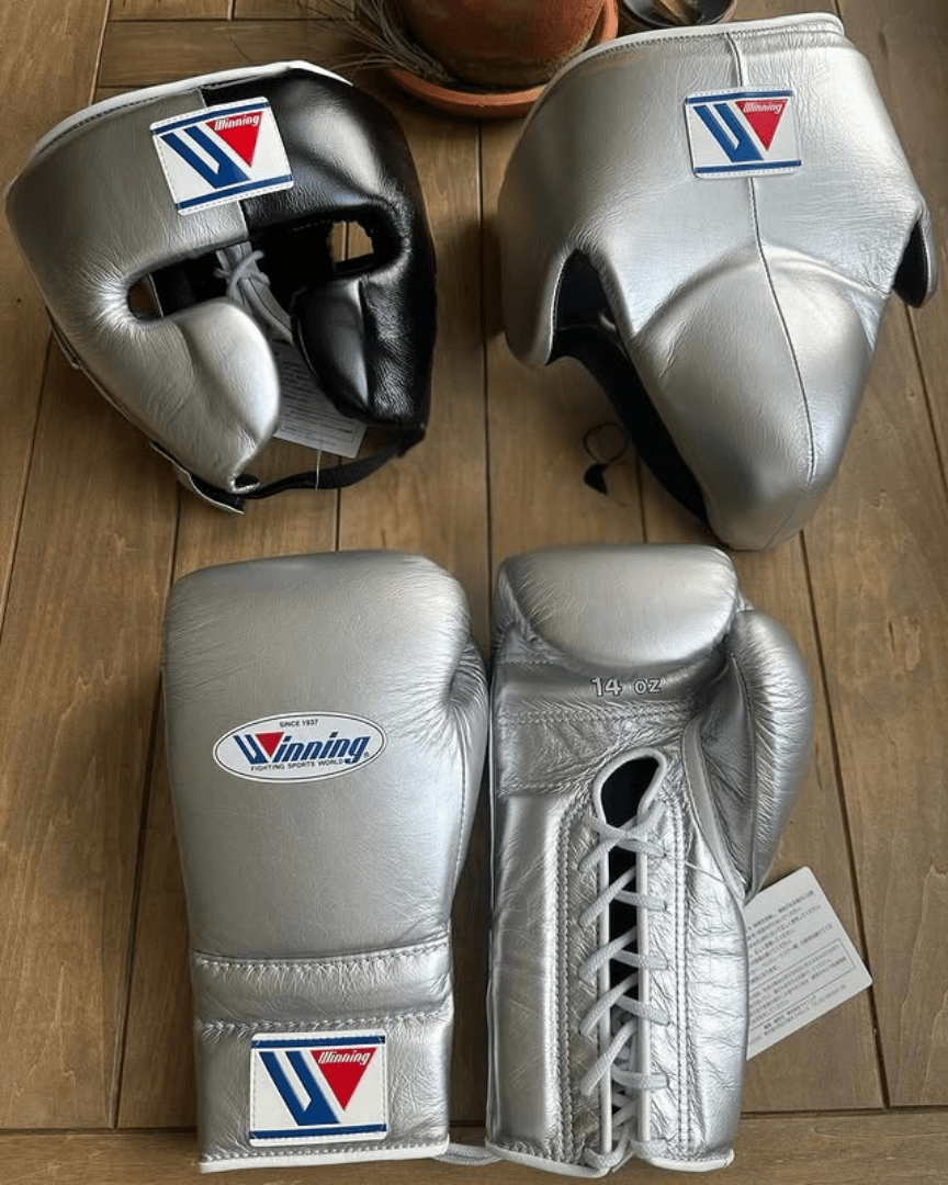 Winning Leather Boxing Set Silver/Black Gym Training Kit