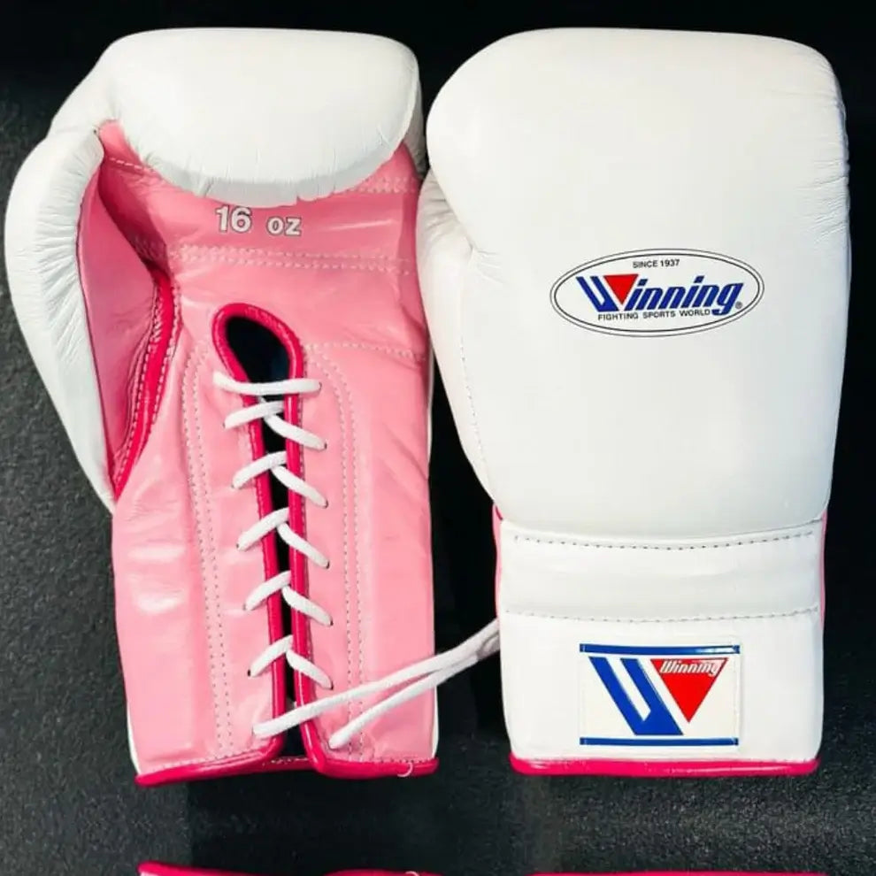 Winning White/Dark-Pink 14oz Boxing Gloves Custom Sparring Gloves