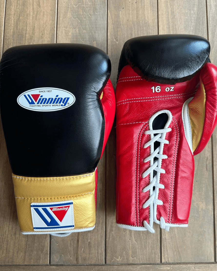 Winning Black/Red/Gold Boxing Gloves 14oz Premium Training Gloves