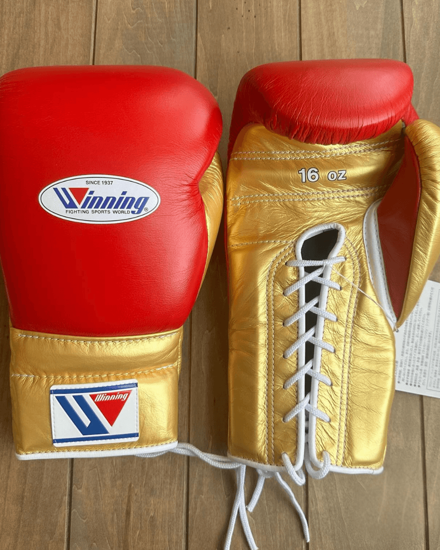 Winning Red/Gold Lace-Up Boxing Gloves Classic Training Gloves