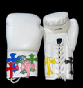 Winning White/Multi Leather Boxing Gloves Heavy Duty Training Pair