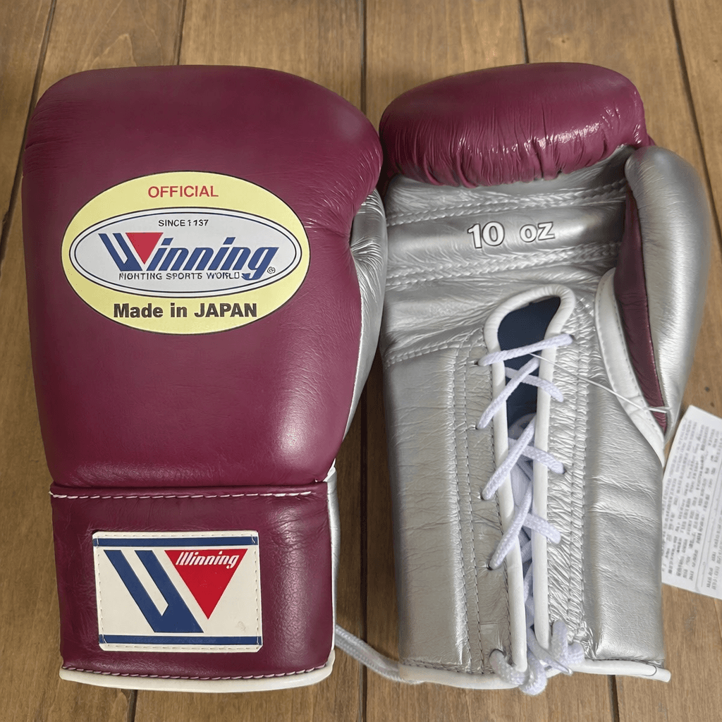 Winning Boxing Gloves Wine/Silver 14oz Leather Training Gloves
