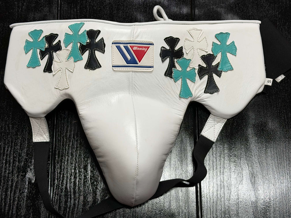 Winning Boxing White/Black/Teal Chrome Heart Stryle Protective Cup for Training
