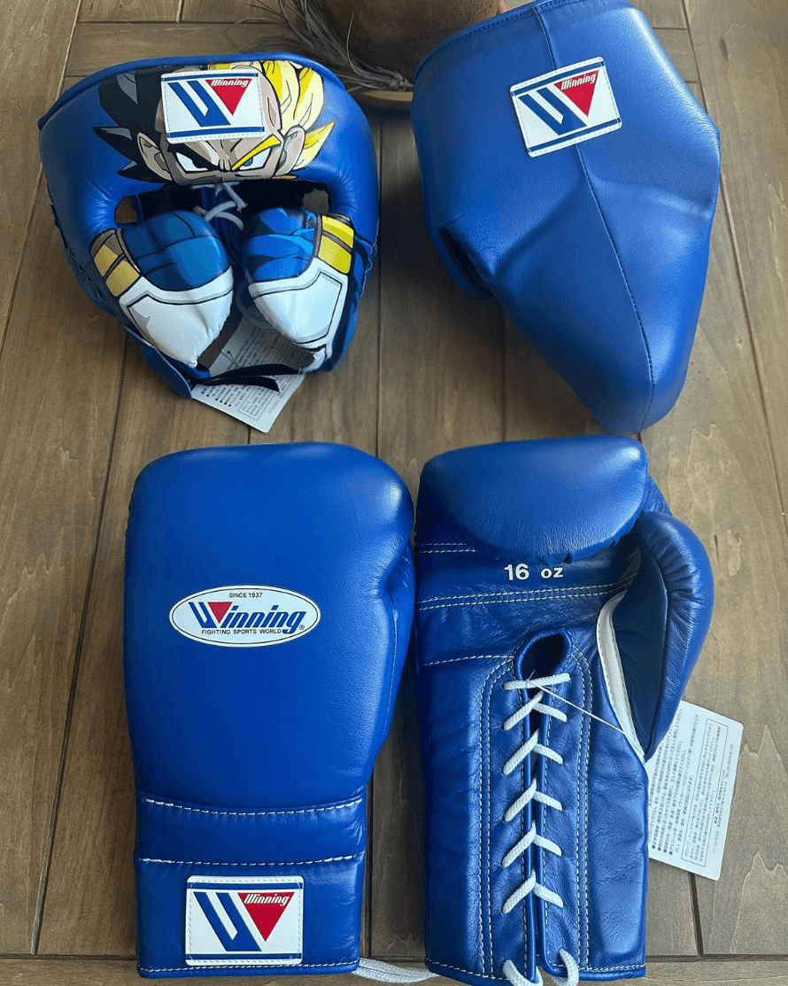 Winning Boxing Set Blue 14oz Gloves with Headguard Training Kit