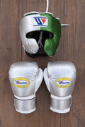 Winning Leather Boxing Set Silver/Green Gym Training Kit