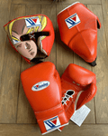 Winning Boxing Set Orange Gym Training Gloves Headguard