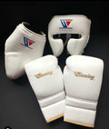 Winning Boxing Set White/Gold Lace-Up Gloves Headguard Kit