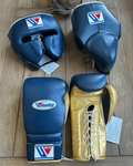 Winning Complete Boxing Set Dark-Blue/Gold Gloves Headguard Training Bundle