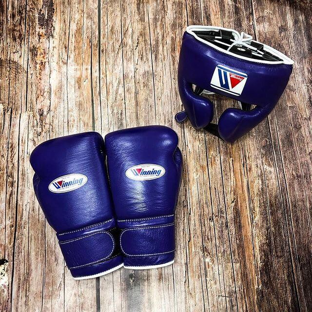 Winning Boxing Set Dark-Blue 14oz Gloves with Headguard Training Kit