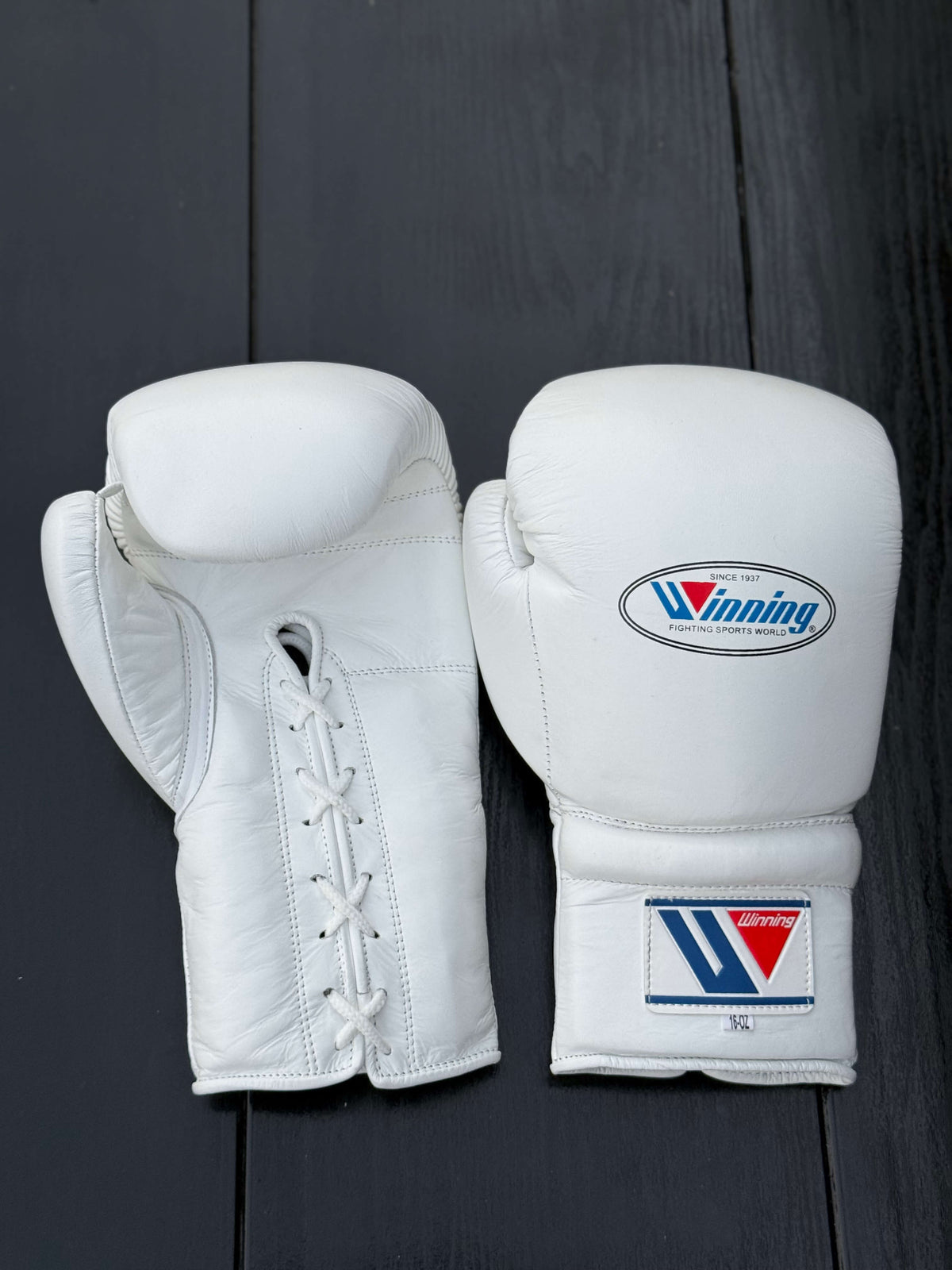 Winning boxing gloves White back front thumb View premium leather professional training gloves