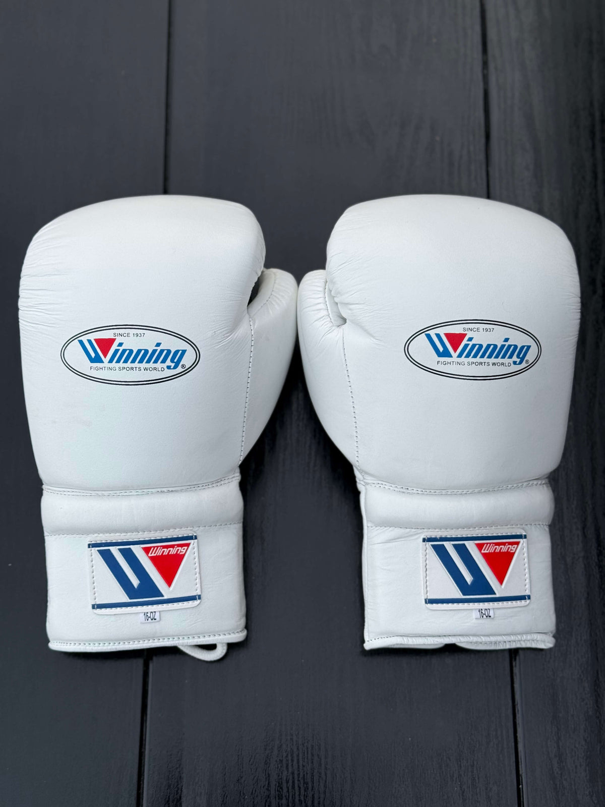 Winning boxing gloves White back View premium leather professional training gloves