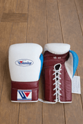Winning White/Brown/Blue Boxing Gloves Custom Fit Gym Training